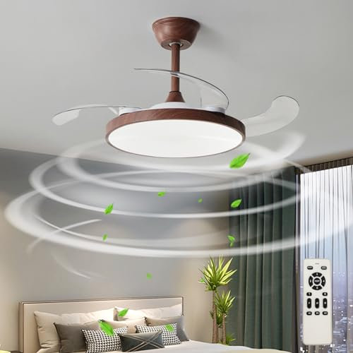 Moderno ventilatore da soffitto grande a 6 velocità, con telecomando dimmerabile e pale reversibili, silenzioso, per camera da letto e soggiorno, ventilatore da interno con finitura in legno, 108 cm
