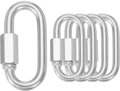 sourcing map Quick Links M8 2.95 Inch Stainless Steel Chain Connector Large Opening Screw Chain Link D Shape Locking Looks for Hammock Camping and Outdoor Equipment Pack of 5