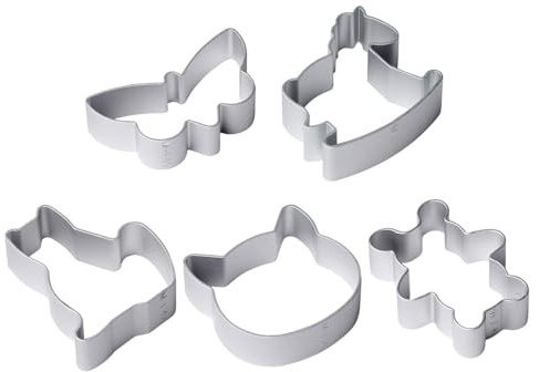 5 moldes de galletas de animales, moldes para tartas de animales, bonitos cortadores de galletas, moldes de corte de fondant, moldes de repostería para hornear, moldes antiadherentes para tartas