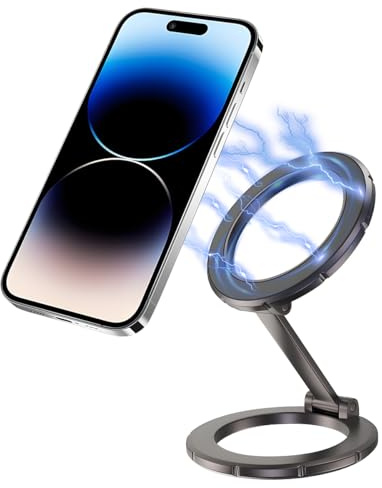 JNNJ 360° Rotation Support Telephone Voiture, Tout Métal Support Phone Voiture Pliable, Support Magnétique Téléphone Voiture Deux Têtes, Automobile Universel Intérieur Accessoires(Gunmetal)