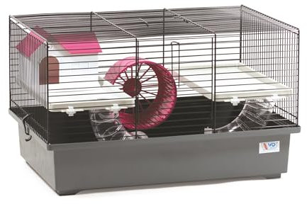Mäusekäfig Hamsterkäfig Nagerkäfig 49x32,5x29cm mit Zubehör (grau)