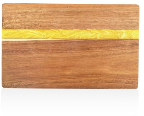 HALNYHYFD Acacia Wood Cutting Board with Resin Wave Design - Versatile Kitchen 13x8.5 Inches Chopping Board for Meat, Vegetables, Fruits, Cheese & Charcuterie, Elegant Serving Tray (Yellow)