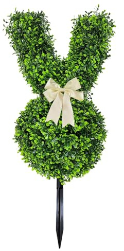 Hasen-Formschnitt, künstlicher Formschnitt in Form eines grünen Hasen, künstliche Osterhasen-Pflanze, Buchsbaum-Pflanze, Osterbaum, Dekoration für die Veranda, für den Innen- und Außenbereich