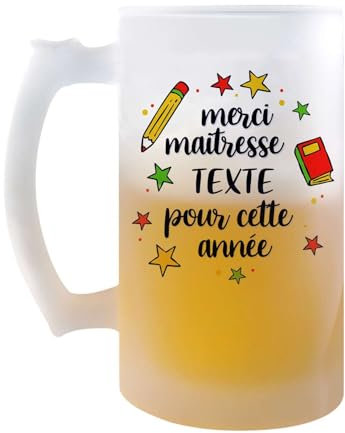 Planetee Chope de bière Personnalisable Merci Maitresse étoiles| Verre à Bière Cadeau Remerciement fin d'Années Maitresse d'école Maternelle Professeur Institutrice Prof Noël