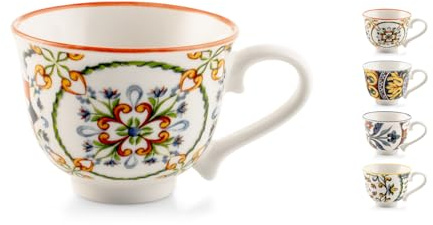 H&H, Set 6 Tazze Faenza in New Bone China da 220 cc– Eleganza e Resistenza per Tè, Infusi e Bevande Calde, Design Raffinato e Facili da Pulire, Perfette per Uso Quotidiano e Occasioni Speciali