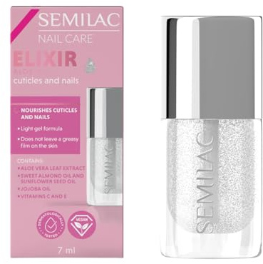 Semilac Gel Elixir para uñas y cutículas, con aloe, nutritivo e hidratante, vegano, 7 ml