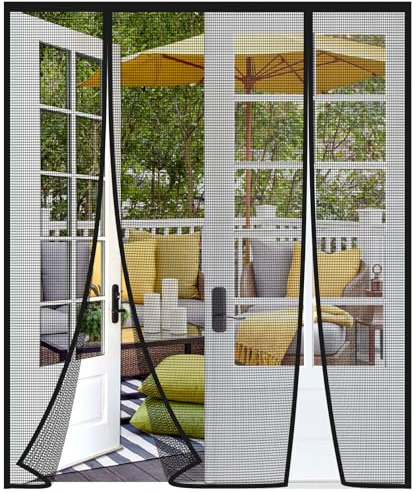 Risareyi Magnétique Moustiquaire Porte Fenetre 305x225cm, Noir Fibre de Verre, Double Ouverture Latérale Rideau Anti-insectes pour Entree Moustiquaire Aimantée Sans Percage