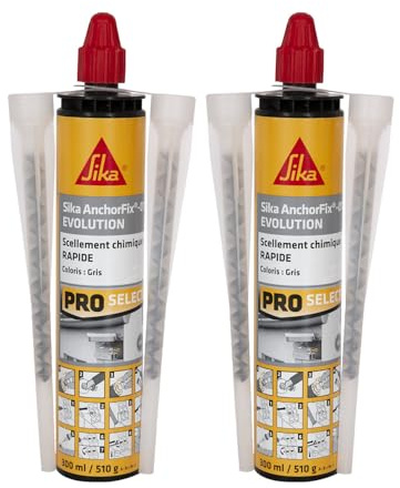 SIKA - Scellement chimique - Sika Anchorfix 01 Evolution Gris - Prise rapide - Int/Ext - Fixation d'objets lourds - Scelle store, volet, portail, chauffe-eau, radiateur - 300ml (Lot de 2)
