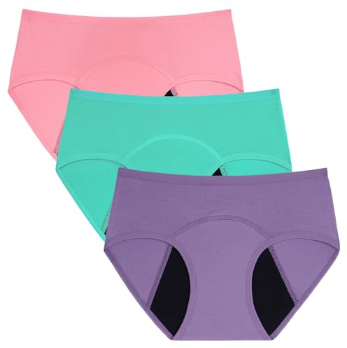 INNERSY Perioden Unterwäsche Mädchen Baumwolle Unterhosen Teenager 3er Pack | Auslaufsichere Menstruationsunterwäsche 8-16 Jahren, Periodenslips Leichte Blutung, 100% Baumwoll Schritt Periode Unterhose