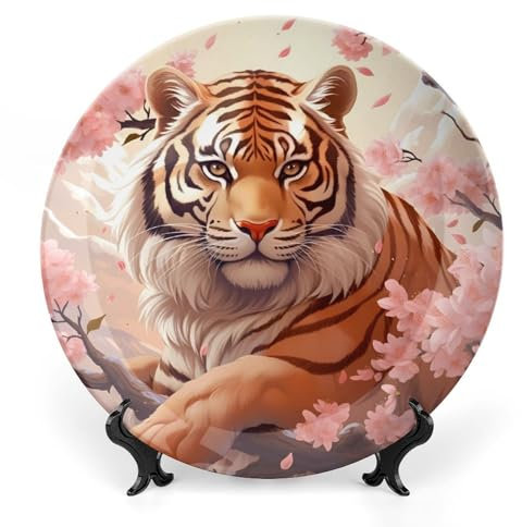 Plato decorativo de porcelana china con diseño de flor de cerezo japonés, de tigre, vintage, platos artísticos de pared, decoración del hogar y cocina, 6 pulgadas