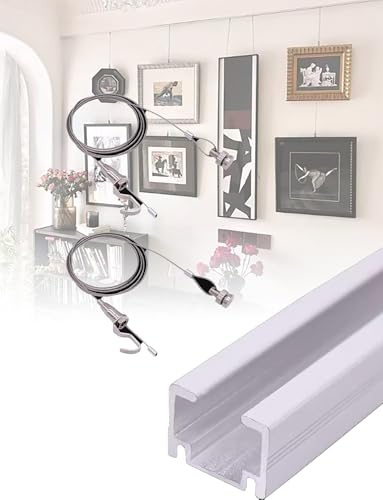 Ceiling Track Picture Hanging System with Rails and Cables for Gallery Display and Poster Hanging