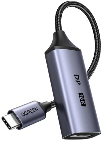 UGREEN 16K@60Hz USB C to DisplayPort 2.1 Adapter 8K@120Hz 48-bit Color Depth 80Gbps Thunderbolt 5/4 to Display Port Compatible with iPhone 17 ProMax, MacBook Pro/Air/Mini, iPad, Galaxy, Steam Deck