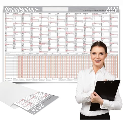 Urlaubsplaner 2026 Mitarbeiter – Großformat B1 (98 x 64 cm) Querformat 150 g/m² gefalzt, Urlaubskalender für 26 Angestellte – Urlaubsplanung 2026 mit Jahreskalender 2026 für Büro, Betrieb & Teams