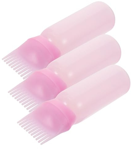 AUTSUPPL Flacon Applicateur Huile Capillaire 3 Pièces Peigne à Racines pour Coloration Capillaire Rose Salon de Coiffure Usage Professionnel