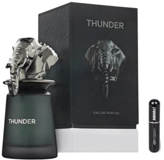 Thunder Eau de Parfum 100 ml, profumo arabo da uomo, a lunga durata, con atomizzatore ricaricabile, 5 ml, fragranza con note di Poivre Rosa, Bergamotto, Lavanda, Vaniglia, Iris e Cedro (Thunder)