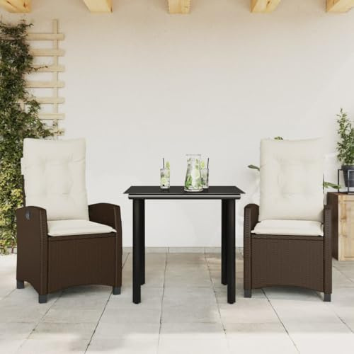 QJBSAVVA 3-TLG. Gartenmöbel Set 80 x 80 cm mit verstellbarem Rattan-Sessel & Glas-Esstisch Modernes Design Robust und Langlebig für Balkon Terrasse Garten