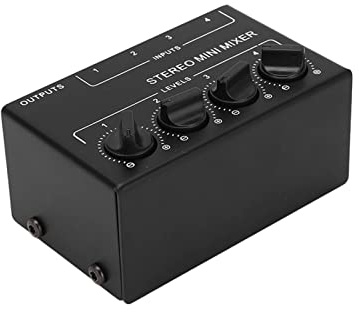 POENVFPO Mini Mixer Audio Passivo con 4 Ingressi, Mixer Stereo Portatile per Computer, Telefono, Tablet, Costruzione in Ferro, Controllo Volume