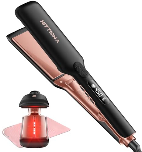 HITTIONA Piastra per Capelli Larga 45mm Professionale, Lisciacapelli Ceramica Ionico e Infrarossi, Riscaldamento 5s 150-230°C, Anticrespo, Specifica per Capelli Spessi, Crespi, Ricci e Molto Lunghi