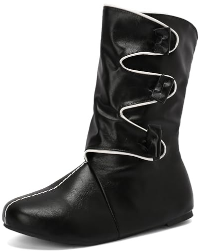 Bviennic Botines Mujer Plano Casual Punta Rojoonda Sin Cordones Slouch 2774 Negro Talla 35 Eu