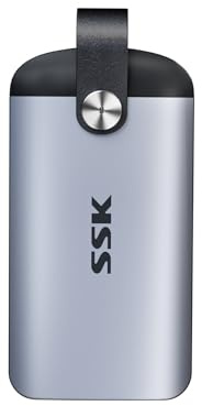 SSK SSD Externe NVMe 1 to, 2000 Mo/s Max. Uniquement Via USB 3.2 Gen 2x2 | Disque dur externe SSD USB-C avec poignée cuir pour iPhone 15/16/17, Android, Windows, tablette, Mac, PC portable et Xbox One