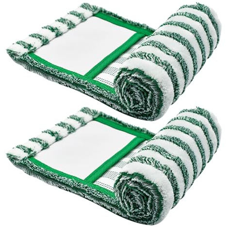 Beavorty Lot de 2 Recharges Lingettes Microfibre Compatibles Vert Foncé Lavables et Réutilisables pour Nettoyage Humide et Sec Chiffon de Nettoyage pour Balai à Franges Accessoires
