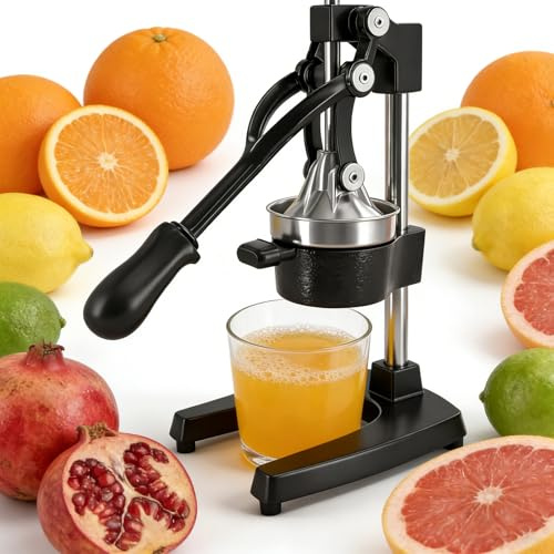 EVGTTI Manual Citrus Juicer Heavy Duty Hand Press for Orange | Cast iron hand press juicer with stainless steel strainer for pomegranate, orange, and lime. Ideal for kitchen use.