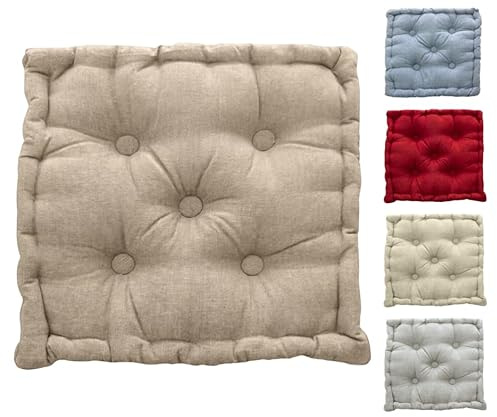 Cuscino per Sedia 60x60 cm Cuscino Mattonella Sedia da Interno ed Esterno Cuscino Pavimento Materasso Trapuntato Imbottito Altezza 10 cm Mod. Big Colore Tortora