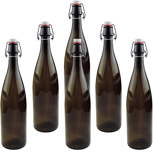 mikken 6 bottiglie di vetro marrone da 1 litro con chiusura a leva, in porcellana, con etichette