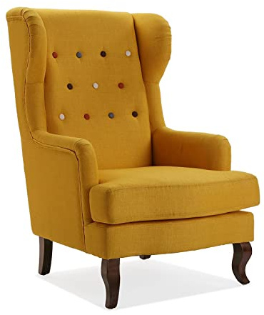 Versa Botones Fauteuil Chesterfield pour Salon, Chambre ou Salle à Manger, Canapé Confortable et différent, avec accoudoirs, Dimensions (H x l x L) 103 x 62 x 68 cm, Coton et Bois, Couleur: Jaune