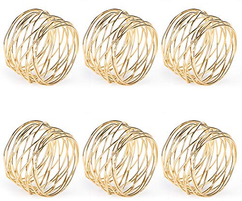 Accmor Napkin Rings, Metal Gold Round Napkin Rings Buckles for Table Decorations, Wedding, Dinner, Party, Set of 6