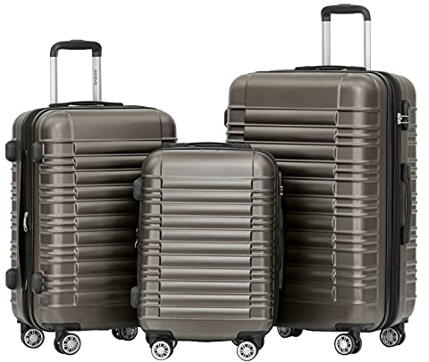 BEIBYE Hartschalen Koffer Trolley Rollkoffer Reisekoffer Zwillingsrollen Kofferset (Coffee, Set)