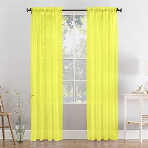 Megachest a pair of slot top voile curtains (Yellow, 56 wideX81 drop 2 Panels)