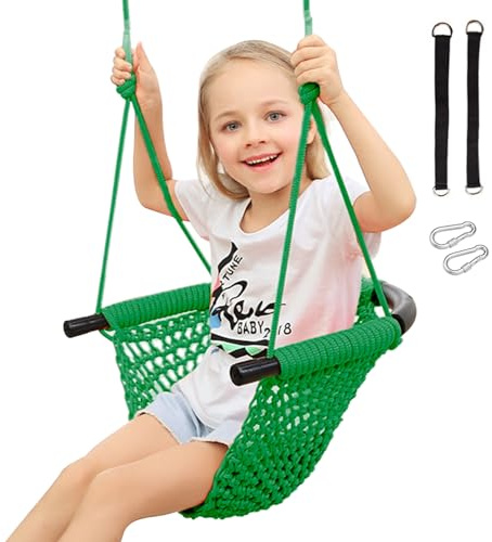 RedSwing Toddler Swing, Swing Seat for Kids with Heavy Duty Adjustable Ropes, Hand-Knitting Secure Children Swing Set for Indoor Porch, Outdoor Playground, Backyard, Tree, Green