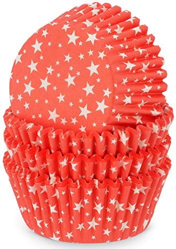 MoNiRo Papier Muffin Förmchen - Cupcake Backform aus Papier Motiv Red Stars - Muffin Form - Cupcake Form - Papierförmchen - Cupcake Förmchen - Muffinform - Backförmchen - Muffinformen