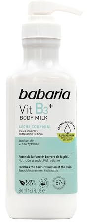 Babaria - Latte idratante per il corpo con vitamina B3 per pelli sensibili e atopiche, idratazione 24 ore su 24, vegano - 500 ml