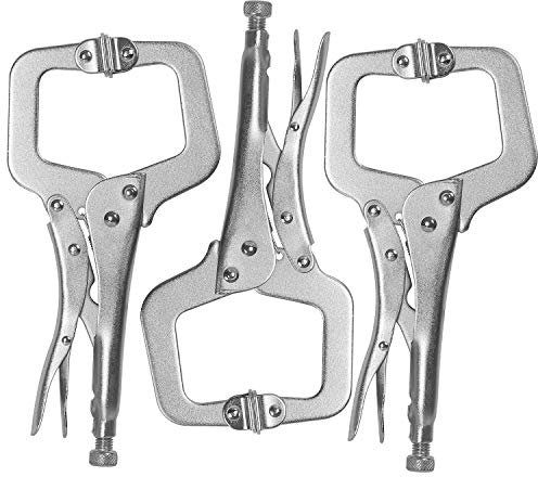 KEILEOHO 3 Stück 27,9 cm C-Klemmzange mit Schwenk-Pads, robuste Verriegelungszange, Holzbearbeitungsklemmen-Set, verstellbare vernickelte C-Zange für Holzbearbeitung, Schweißen, Elektrikerwartung