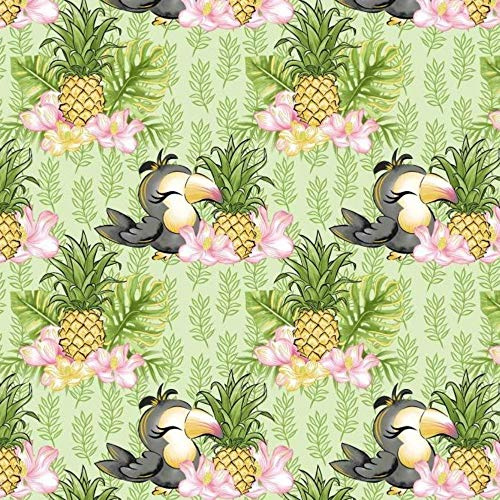 Pingianer Jerseytyg fågel säljs av meter 94 % bomull 6 % elastan 100 x 165 cm jerseytyg säljs av meter hantverk sömnad tyg (tukan ananas grön, 100 x 165 cm)