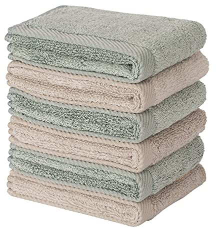 Mother-Earth 6-Pack Bath Washcloths 12x12 - Soft and Absorbent Face Towels, Quick-Drying Wash Cloths for Sensitive Skin, Premium Quality for Daily Use (Olive-brow)