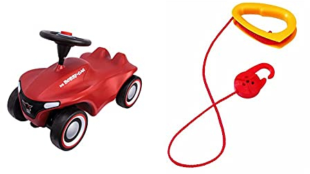 BIG-Bobby-Car-Neo Rot - Rutschfahrzeug für drinnen und draußen, Kinderfahrzeug mit Flüsterreifen & Schleppseil mit Griff und Aufwickelrolle, passend für BIG-Rutschfahrzeuge, Zugseil, 172 cm