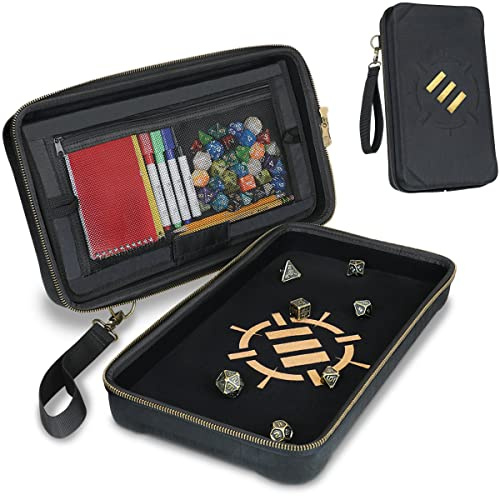 ENHANCE Tabletop DND Estuche de Dados y Bandeja para Tirar Dados - Almacenamiento de Dados para Dados de RPG con diseño Resistente, Interior Suave, y Bolsillos organizadores (Capacidad de 500 Dados)