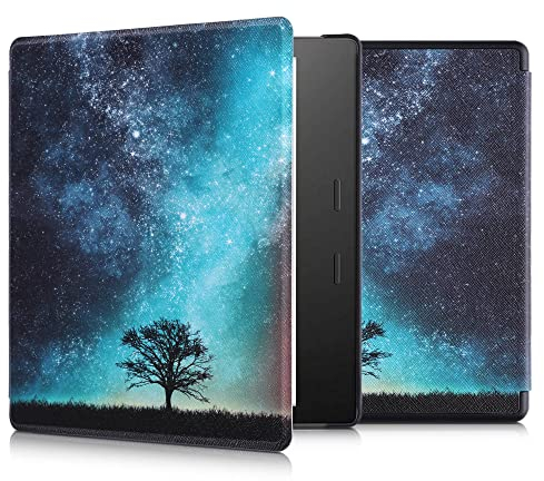 kwmobile Klapphülle kompatibel mit Amazon Kindle Oasis 10. Generation Hülle - eReader Case - Galaxie Baum Wiese Blau Grau Schwarz
