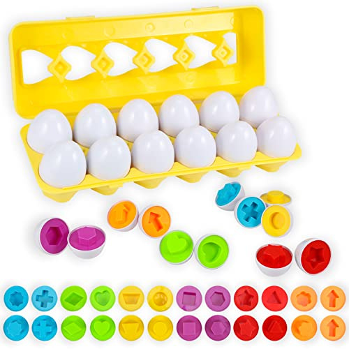 Luclay Passende Eier, 12-teiliges Ostereier Eier Spielzeug für Kinder ab 1 Jahren, Farben und Formen Sortieren von Montessori Spielzeug Geschenk für Kinder Jungen Mädchen (Polygonmuster)