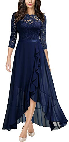 MIUSOL Women's Elegant Scoop Neck Floral Lace Formal Wedding Maxi Dress
