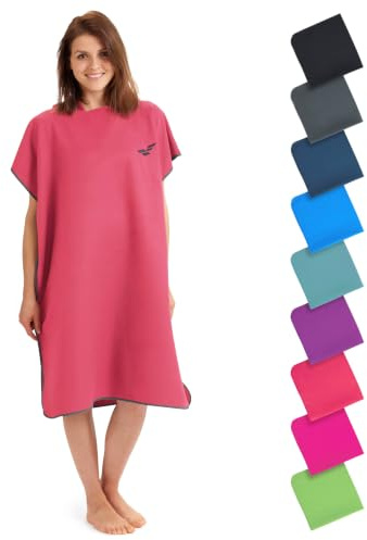 Handduksponcho strand, ultralätt och snabbtorkande, Surfponcho-handduk män och kvinnor, Surf Poncho extra lång av mikrofiber, Mikrofiber Poncho och Ponchohandduk – Storlek: L, Korallröd - Grå