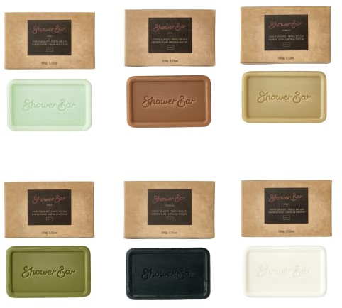 Shower Bar - Scented Shower Soap Bars Body Wash with Shea Butter, Mixed Pack of 6x 100g With Linen Travel Case. Solid Shower Gel Bar, Eco Friendly Vegan, Plastic-free, Cleansing and Moisturising