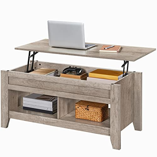 Yaheetech Couchtisch Höhenverstellbar Kaffeetisch Wohnzimmertisch mit Ablagefach Sofatisch Beistelltisch Teetisch aus Holz, Grau