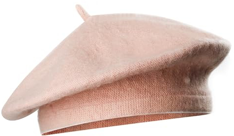 Französische Baskenmütze aus Wolle für Damen – Stilvolle, schicke und gemütliche Pariser Uni-Mütze für alle Jahreszeiten, Pink, 7 1/4-7 3/8
