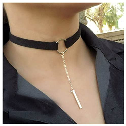 Cimenexe Collana Girocollo Scamosciata Nera in Velluto a Cerchio Vuoto con Pendente a Barra D'argento Gioielli per Donne