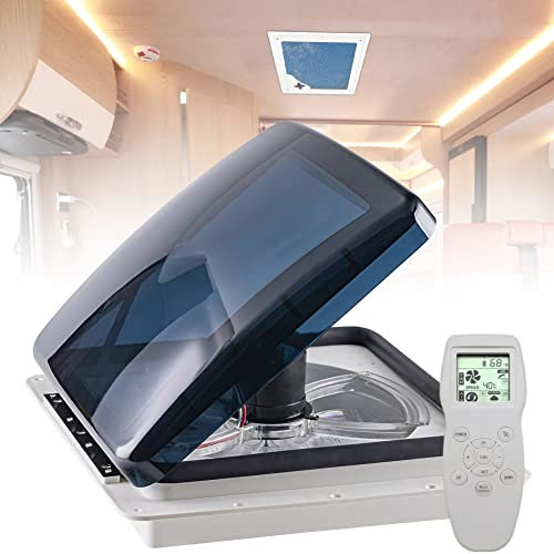 HYQNG Ventilatore da Tetto per Camper da 14 - Ventilatore per Camper da 12 V con aspirazione e Scarico a 10 velocità, Leva di Sollevamento elettrica e Coperchio fumé - Include Viti e guarnizioni