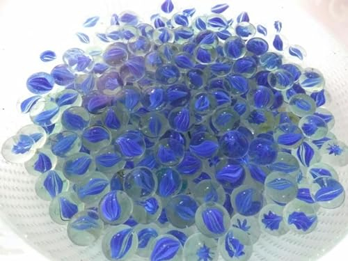 100 Stück 1,6 cm runde Pachinko-Glaskugeln, Gartendekoration, Aquarium, Steinsteine, Katzenspielzeug, blau, 8 Blütenblätter
